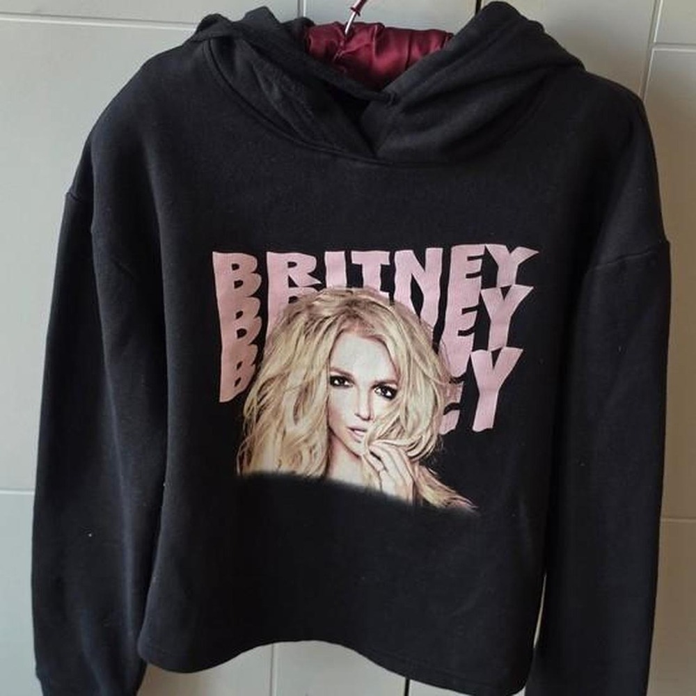 Britney Spears Bravado 2018 Black Cropped Hoodie Graphic Pullover Mens Small